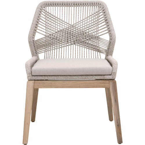 Loom Outdoor Dining Chair in Taupe & White Rope, Gray Fabric & Teak 6808KD.WTA/PUM/GT (Set of 2)